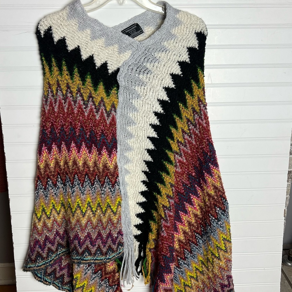 Bohemian Multicolored Fringed Poncho One Size